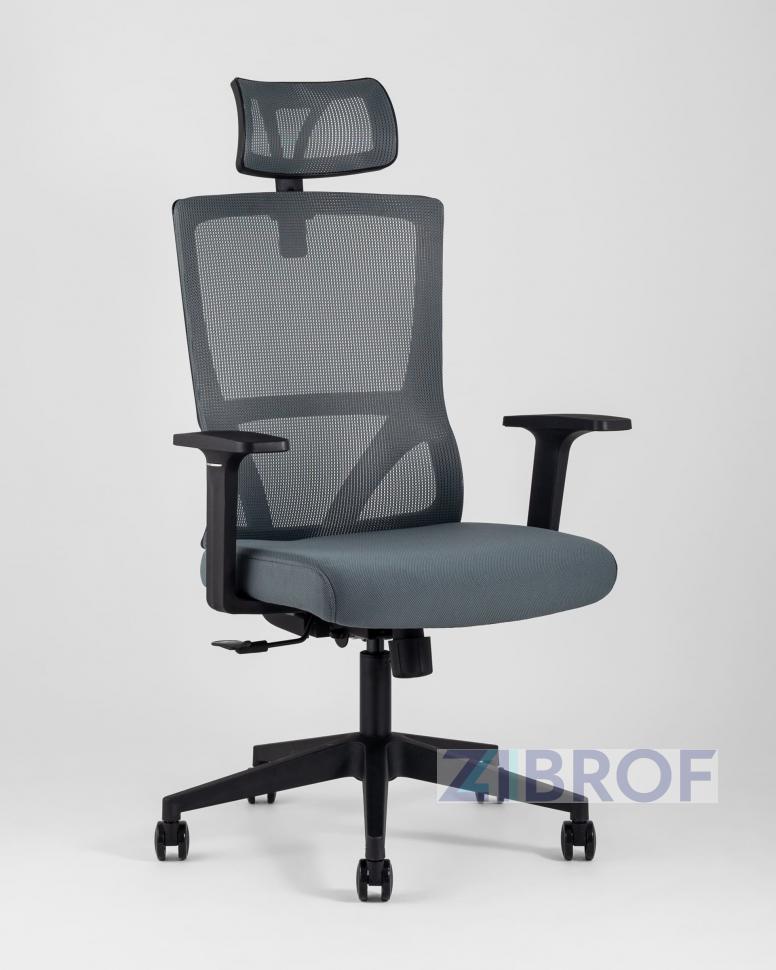 Компьютерное кресло для руководителя TopChairs Local офисное серое обивка сетка ткань крестовина пластик