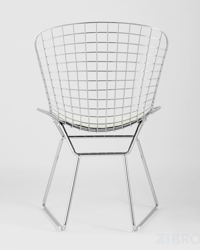 Стул обеденный Bertoia хромированный металл с белой подушкой из экокожи