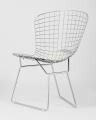 Стул обеденный Bertoia хромированный металл с белой подушкой из экокожи