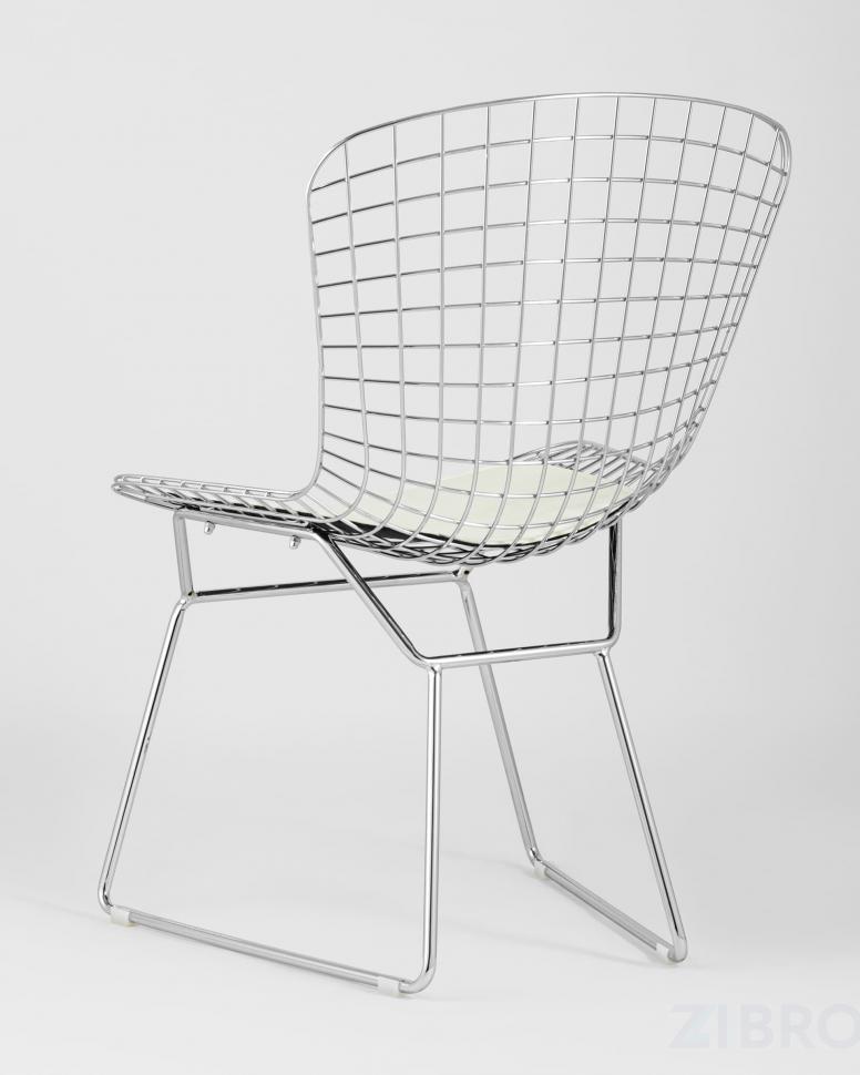 Стул обеденный Bertoia хромированный металл с белой подушкой из экокожи