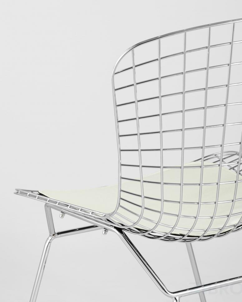 Стул обеденный Bertoia хромированный металл с белой подушкой из экокожи