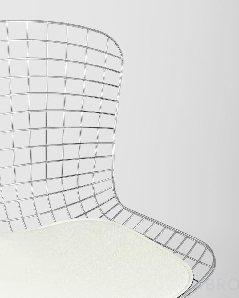 Стул обеденный Bertoia хромированный металл с белой подушкой из экокожи