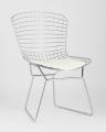 Стул обеденный Bertoia хромированный металл с белой подушкой из экокожи