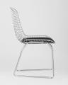 Стул обеденный Bertoia хромированный металл с черной подушкой из экокожи