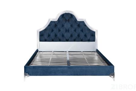 Кровать двуспальная с зеркальными вставками (синяя)