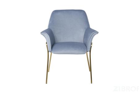 Кресло велюровое серо-голубое на металлических ножках