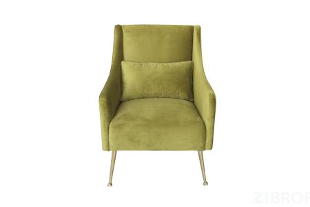 Кресло велюровое оливковое с подушкой