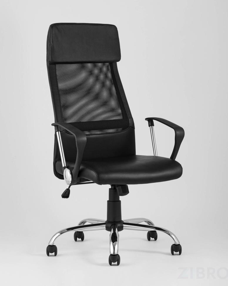 Компьютерное кресло TopChairs Bonus офисное черное в обивке из экокожи и сетки, механизм качания Top Gun