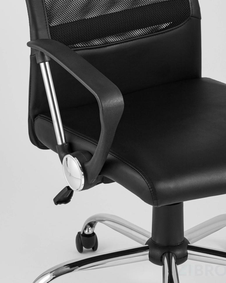 Компьютерное кресло TopChairs Bonus офисное черное в обивке из экокожи и сетки, механизм качания Top Gun