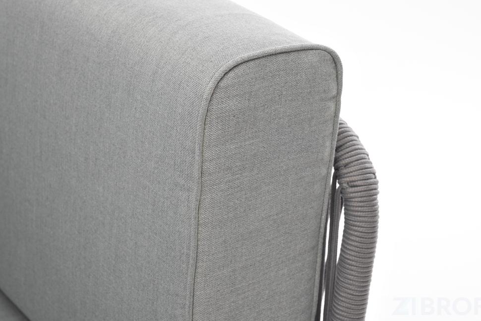 "Канны" угловой модуль плетеный из роупа, каркас алюминий белый шагрень, роуп светло-серый круглый, ткань светло-серая