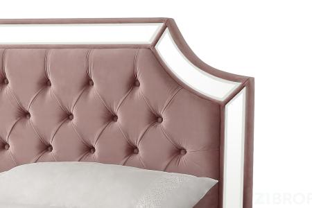 Кровать двуспальная с зеркальными вставками розово-пепельная