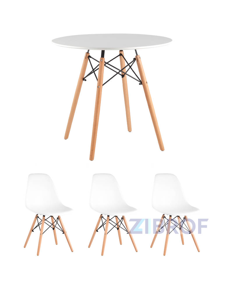 Eames D80, 3 стула Eames DSW белые