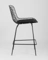 с низкой спинкой Bertoia черный металл с черной подушкой из экокожи