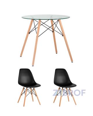 Eames диаметр стола 80 см, столешница стекло, 2 стула Eames черные