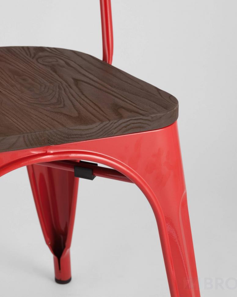 Стул Tolix WOOD красный глянцевый, основание и спинка оцинкованная сталь, сиденье дерево
