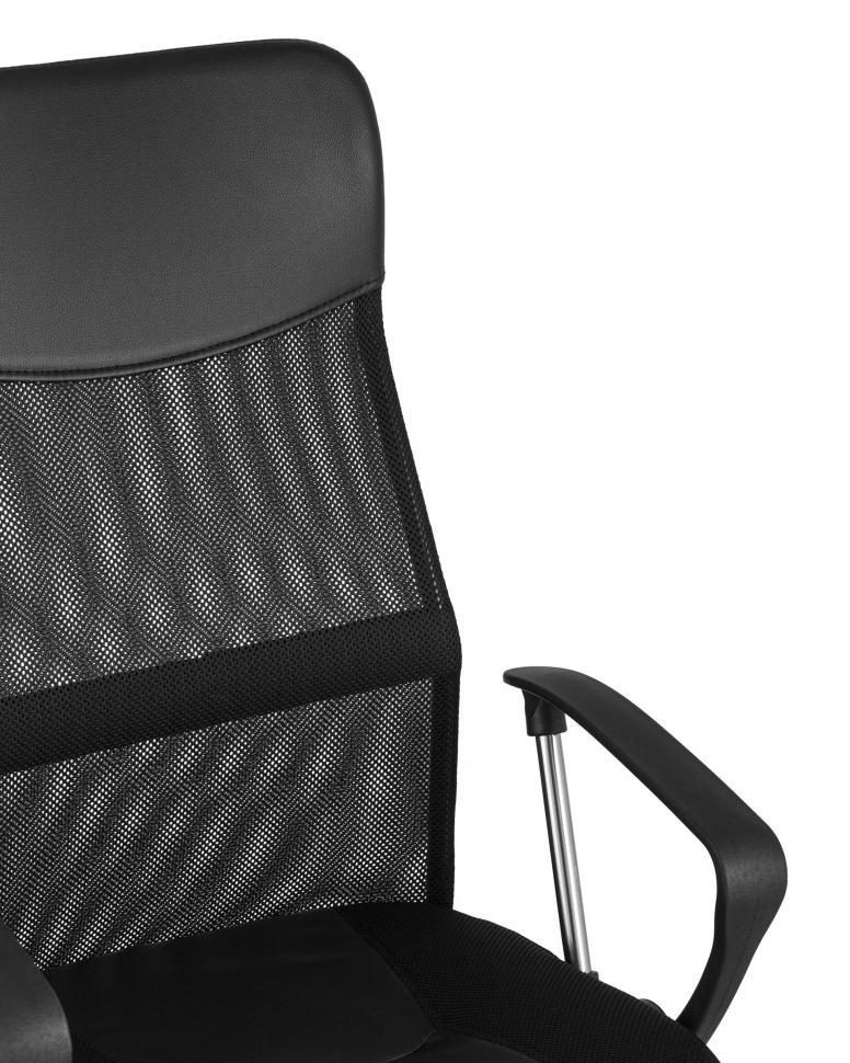 Компьютерное кресло TopChairs Benefit офисное черное, обивка из сочетания экокожи, сетки и текстиля, механизм качани