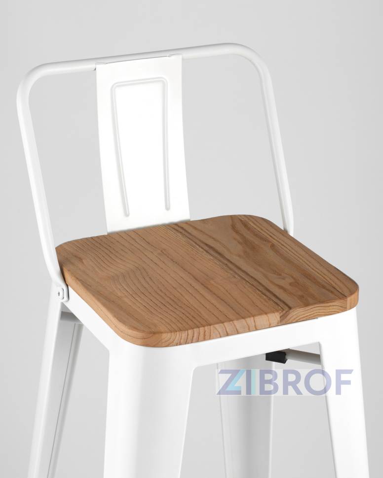 Стул барный Tolix WOOD со спинкой белый матовый, металл, дерево