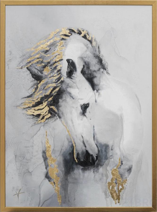 89VOR-AQUARELLE14 Холст "Белая лошадь" 50*70см, багет золотой