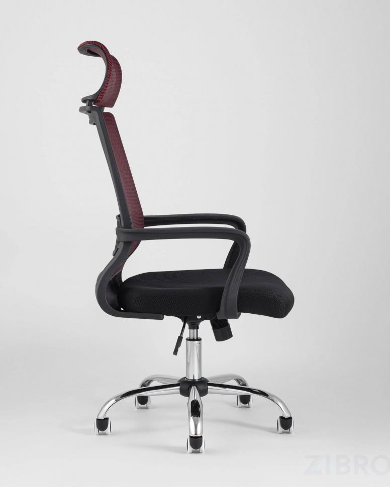 Компьютерное кресло TopChairs Style офисное красное в обивке с сеткой, регулировка по высоте и механизм качания Top