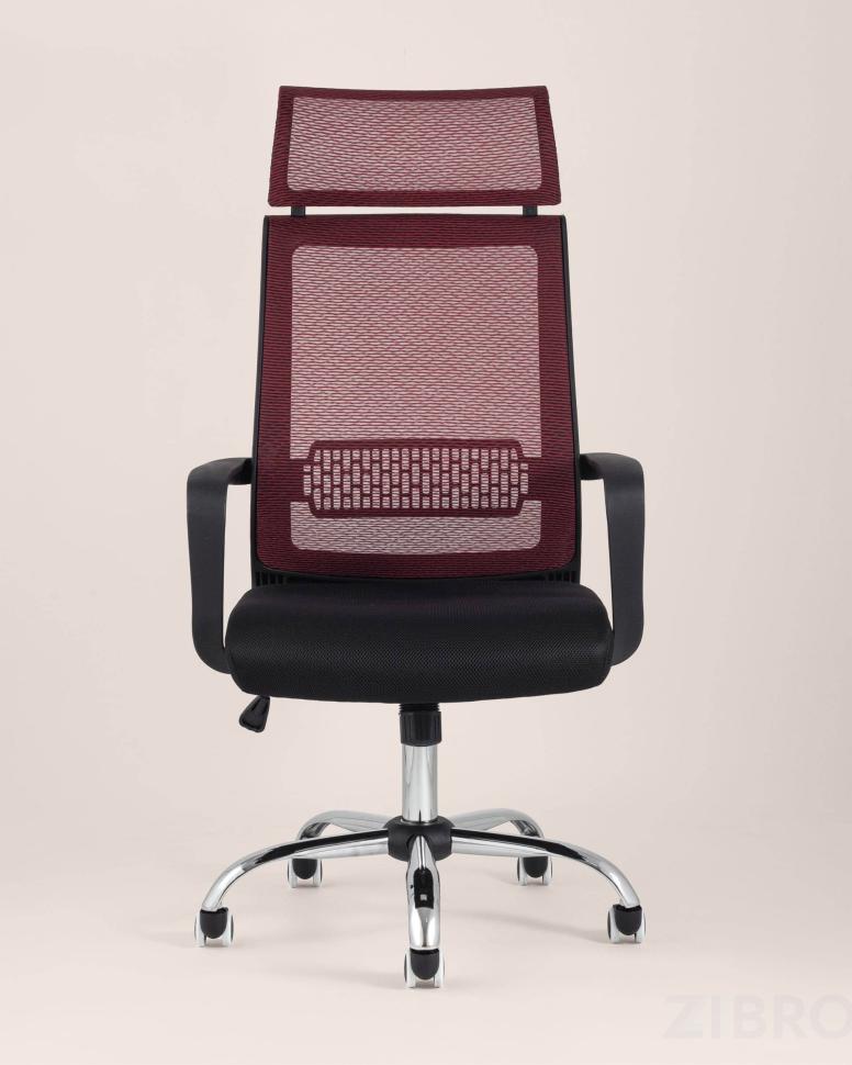 Компьютерное кресло TopChairs Style офисное красное в обивке с сеткой, регулировка по высоте и механизм качания Top