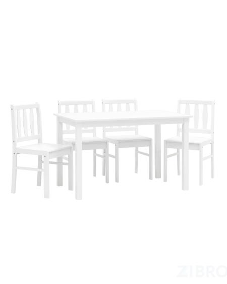 Обеденная группа INGRID из стола и четырех стульев деревянные, ножки стола и каркас стульев из массива гевеи цвет