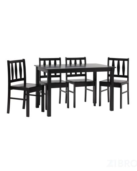 Обеденная группа INGRID из стола и четырех стульев деревянные, ножки стола и каркас стульев из массива гевеи