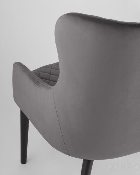 Кресло Ститч велюр серое с черными металлическими ножками