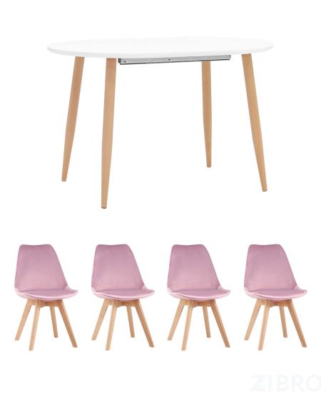 Обеденная группа стол Берген 120-180*80, 4 стула Frankfurt велюр розовый