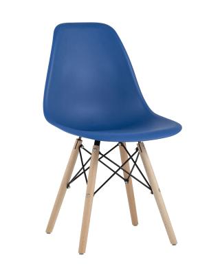 Стул Eames Style DSW синий пластиковый, сталь, натуральный массив бука, 4 шт.
