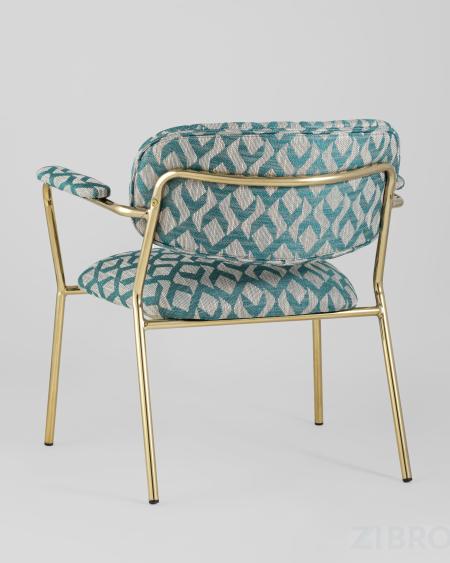 Кресло Кэрол орнамент с подлокотниками обивка рогожка золотые ножки металл