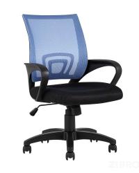 Компьютерное кресло TopChairs Simple офисное голубое в обивке из текстиля с сеткой, механизм качания Top Gun
