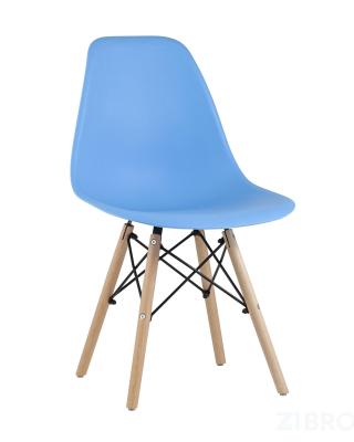 Стул Eames Style DSW голубой, литой полипропилен, стальной каркас, натуральный массив бука