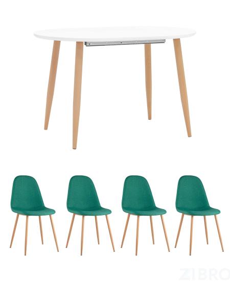 Обеденная группа стол Берген 120-180*80, 4 стула Валенсия зеленые