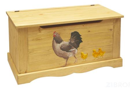 Сундук Курица с цыплятами сосна с рисуном VSN_COFFRE-100-paint-Poule-et-poussins