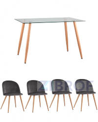 стол Освальд стеклянный, стулья Лион велюр серые