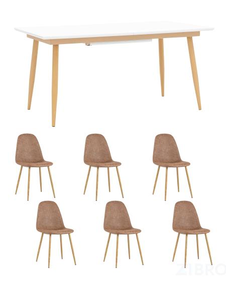 Обеденная группа стол Стокгольм 160-220*90, 6 cтульев Валенсия винтаж коричневый