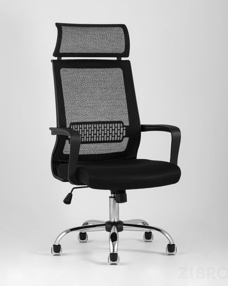 Компьютерное кресло TopChairs Style офисное черное в обивке с сеткой, регулировка по высоте и механизм качания Top G
