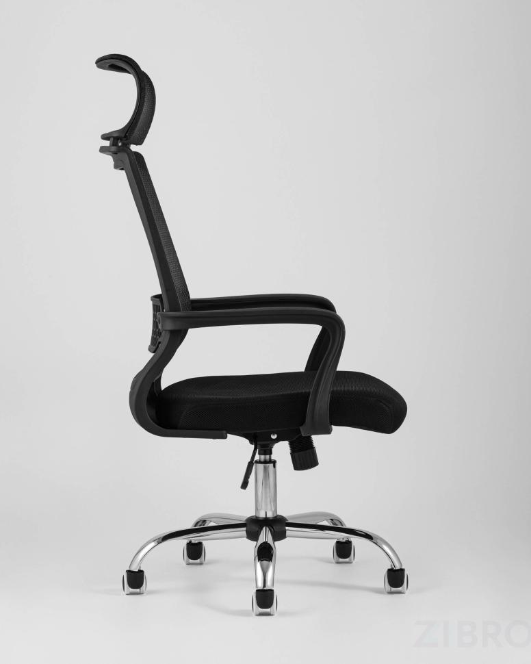 Компьютерное кресло TopChairs Style офисное черное в обивке с сеткой, регулировка по высоте и механизм качания Top G