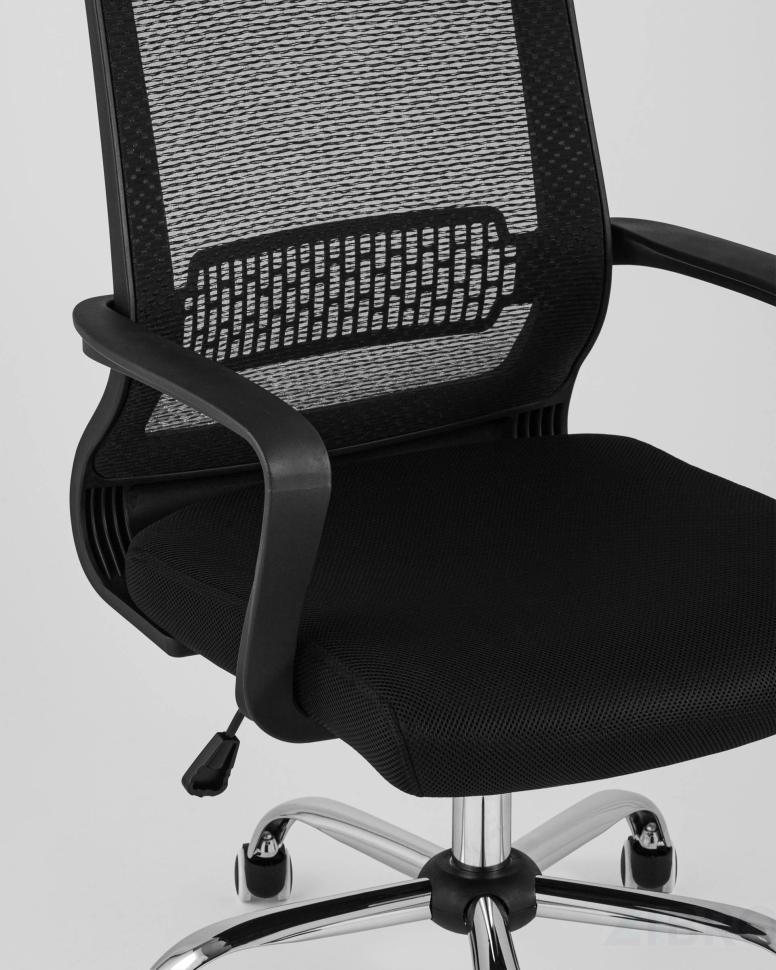 Компьютерное кресло TopChairs Style офисное черное в обивке с сеткой, регулировка по высоте и механизм качания Top G