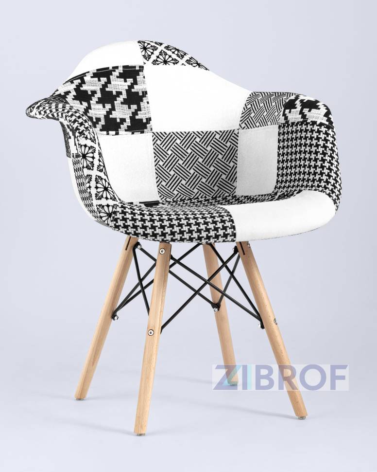 Обеденная группа стол Rondo раскладной 100-135*100 см белый, 4 кресла Eames пэчворк черно-белые