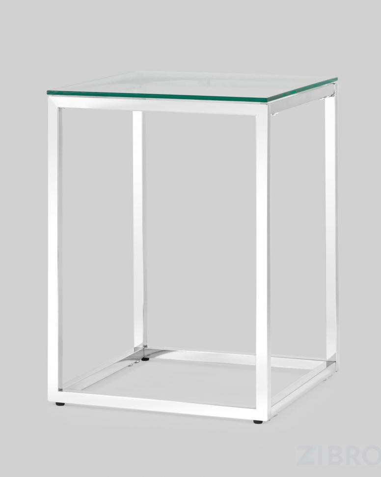 Стол журнальный 40*40 ТАУН серебро каркас нержавеющая сталь столешница закаленное стекло