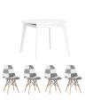 Обеденная группа стол Rondo раскладной 100-135*100 см белый, стулья Eames пэчворк черно-белые